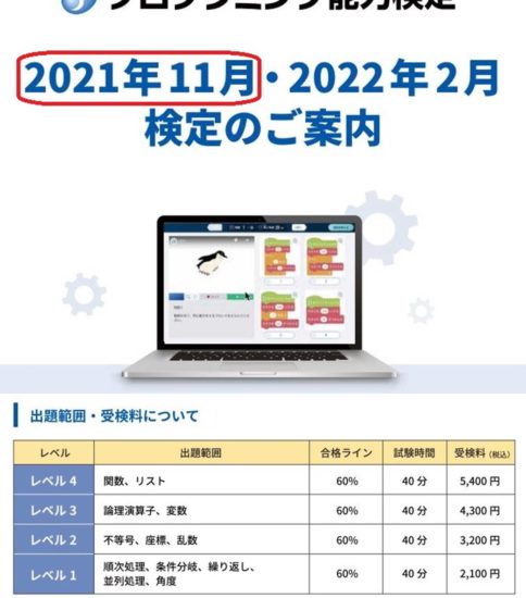 プログラミング能力検定　2021年11月検定